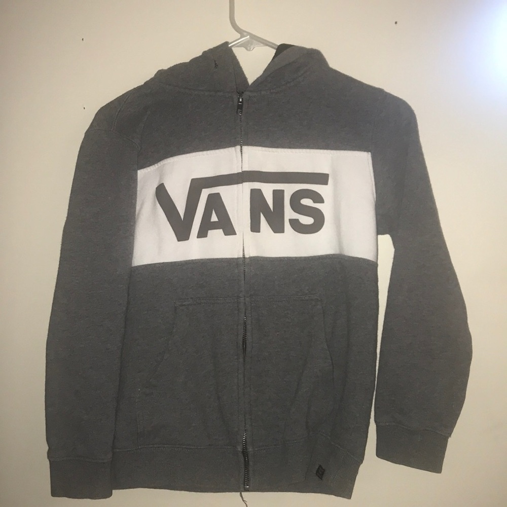 Gray and white vans zip up hoodie